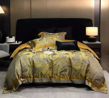 Luxury Gold Satin European Jacquard Egyptian Cotton 1000TC Bedding Set